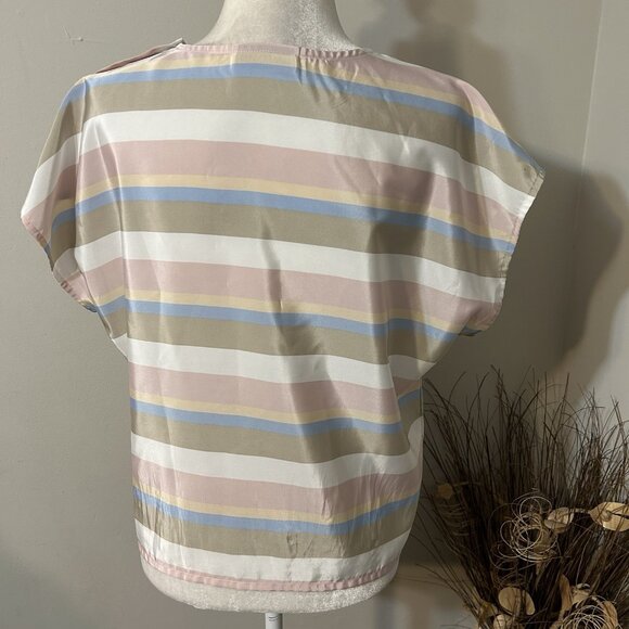 Vtg Bankers Club Women Striped Multicolor Striped Blouse Top Shoulder Buttons M - Picture 2 of 6